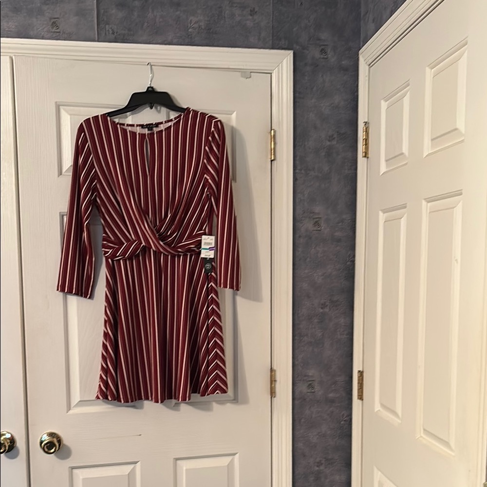 As U Wish Red Fit and Flare Dress with 3/4 Sleeves